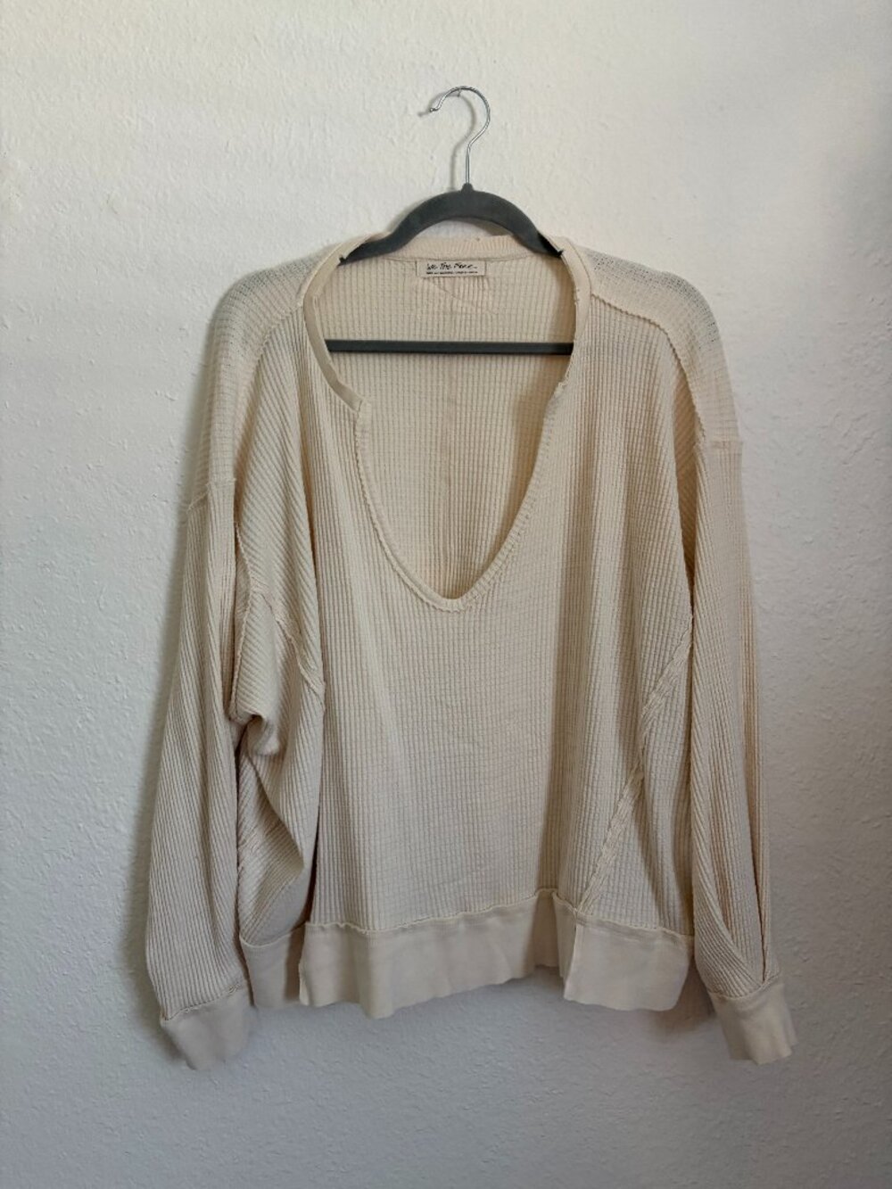 We The Free Oversized Waffle Knit Thermal Top - Ivory